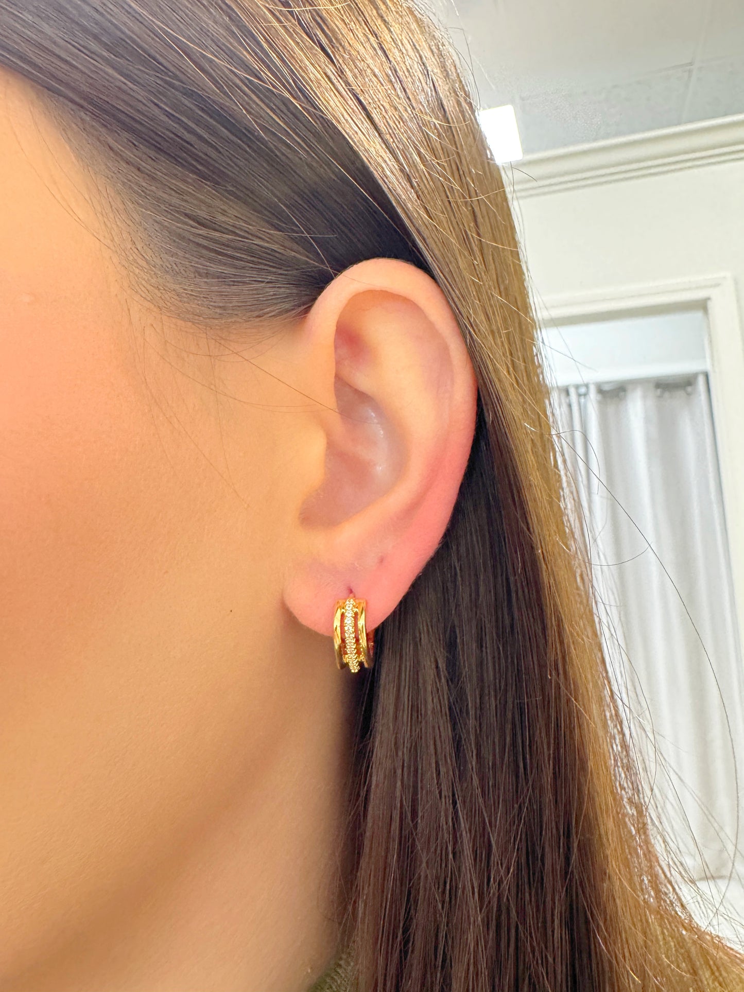 gold huggie hoops, gold earrings, stoned hoops, stoned Huggies