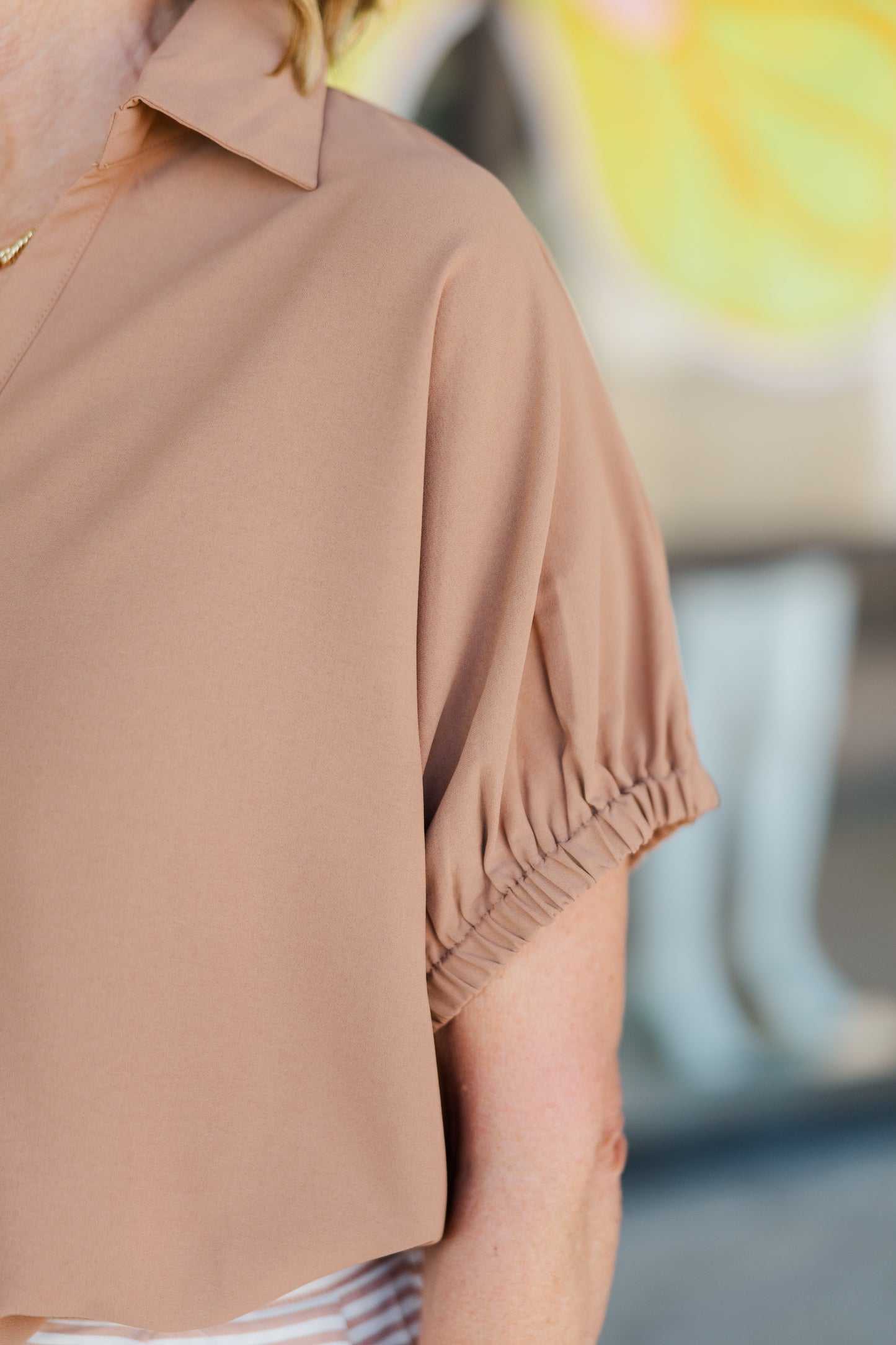 S/S Split Collar Top