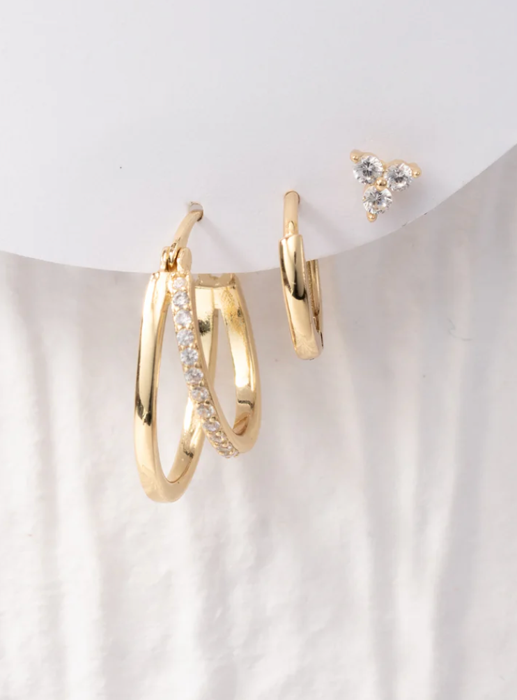 earrings set, gold earrings set, gold earrings, gold hoops, simple hoops
