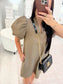 Ruffle V Neck Puff Sleeve Dress