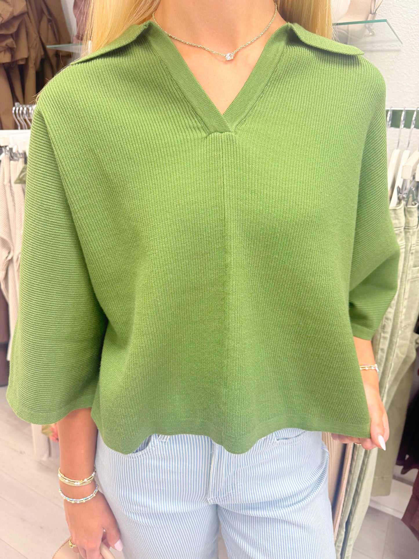 Oversized Sleeve V Neck Knit Top