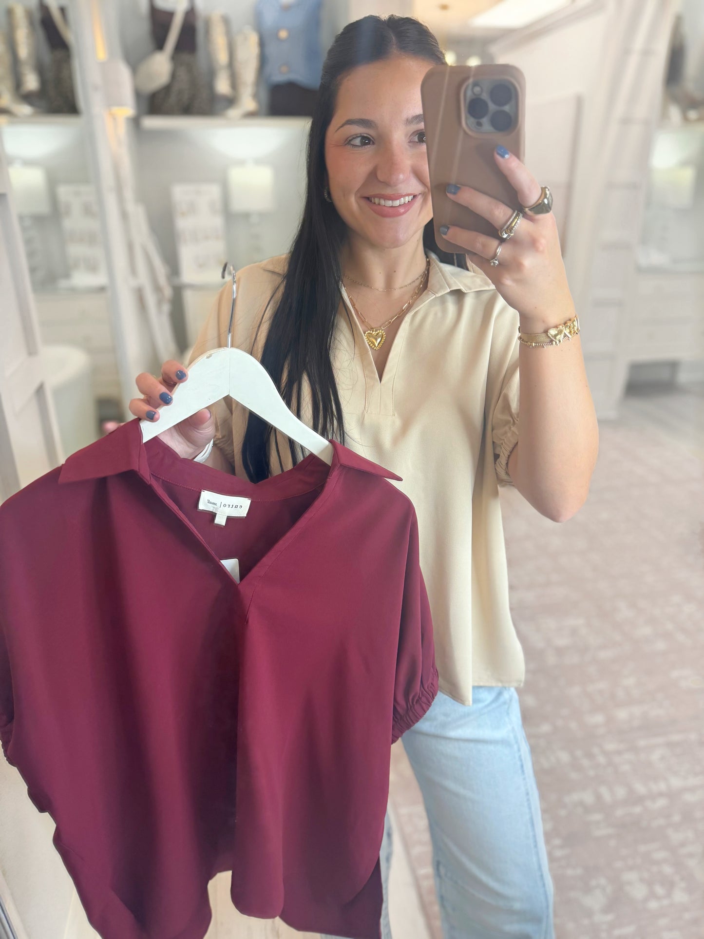 S/S Split Collar Top