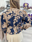 Dressy blouse, women's blouse, classy blouse, printed blouse, navy top, long sleeve top, work top, dressy top 