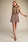boutique dress, wedding guest dress, mocha dress, mini dress, cocktail dress