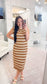 womens sleeveless dress, womens knit dress, strut and bolt dress, striped knit dress, midi dress, neutral fall dress, womens fall dress