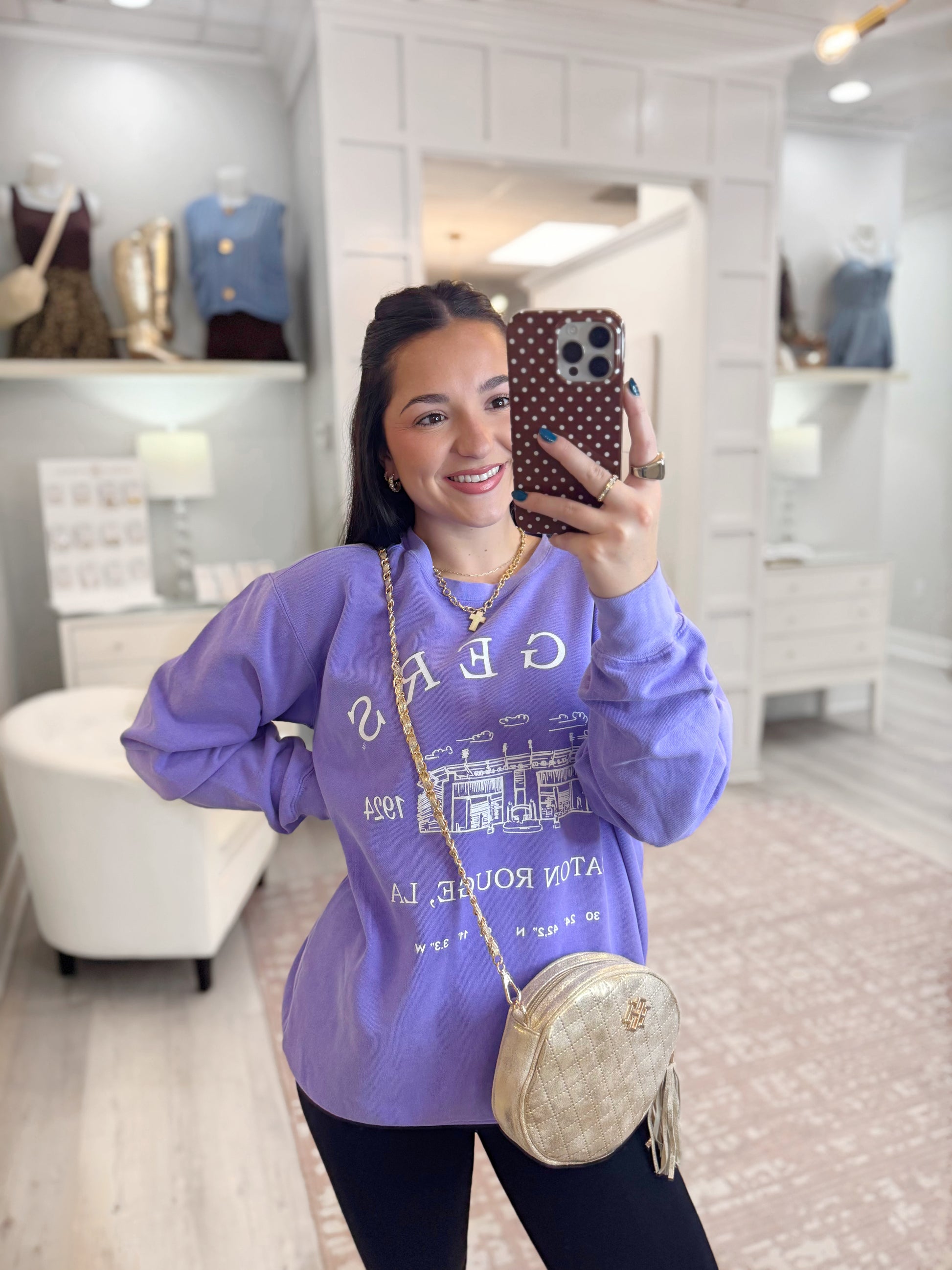 tiger stadium sweatshirt, long sleeve tigers top, game day top, fall game day sweater, tigers sweatshirt, purple sweatshirt, LSU, Stadium sweatshirt, warm sweatshirt, womens sweatshirt 