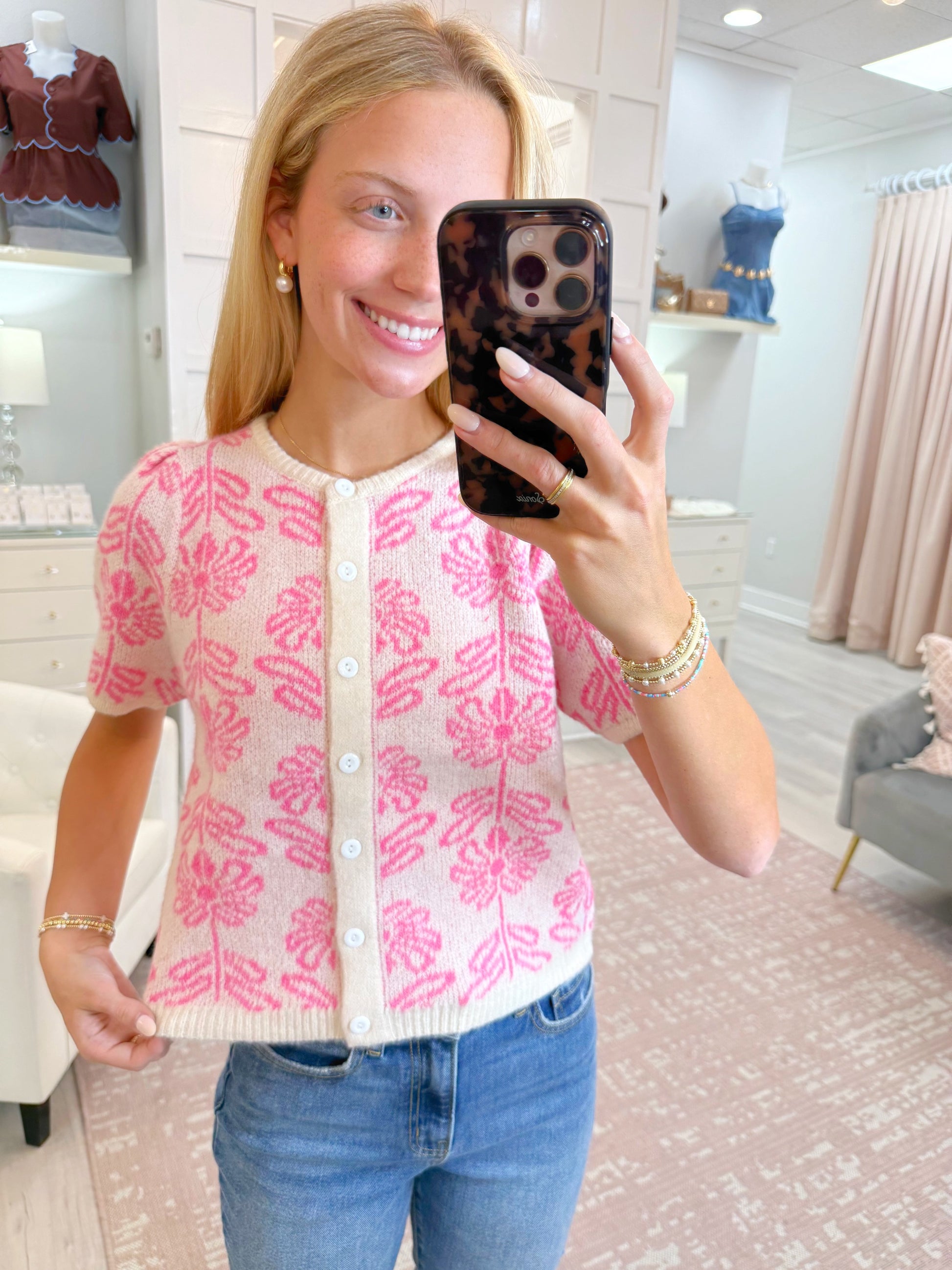 floral top, puff sleeve top, top, short sleeve top